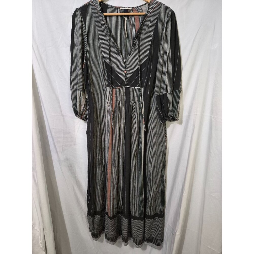 Universal Thread Large Grey Peasant Boho Maxi Cottage Country Tassel Dress